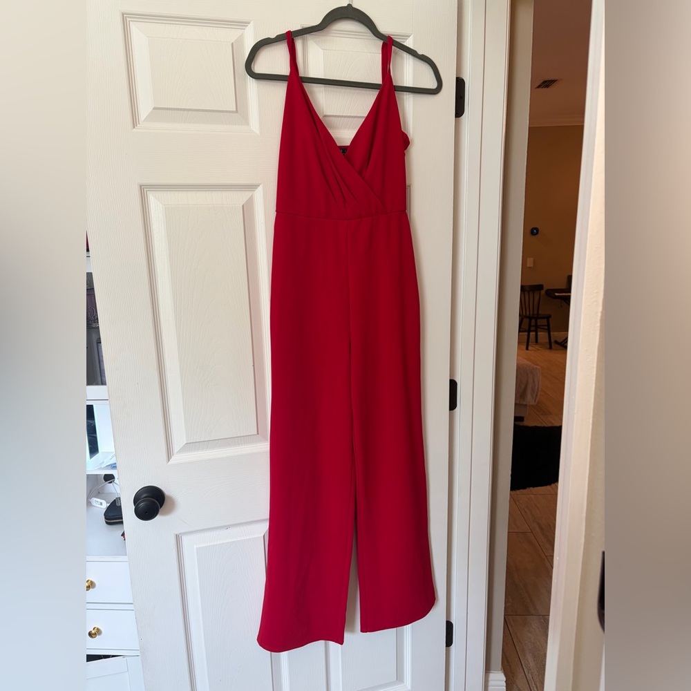 Red V-Neck Jumpsuit